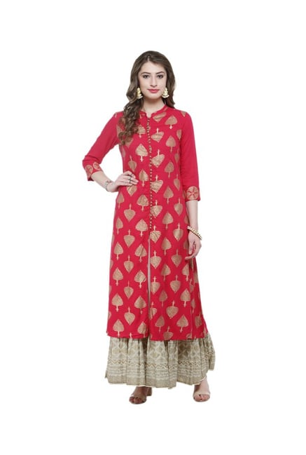 Varanga Pink Printed Rayon Kurta Varanga Pink Printed Rayon Kurta