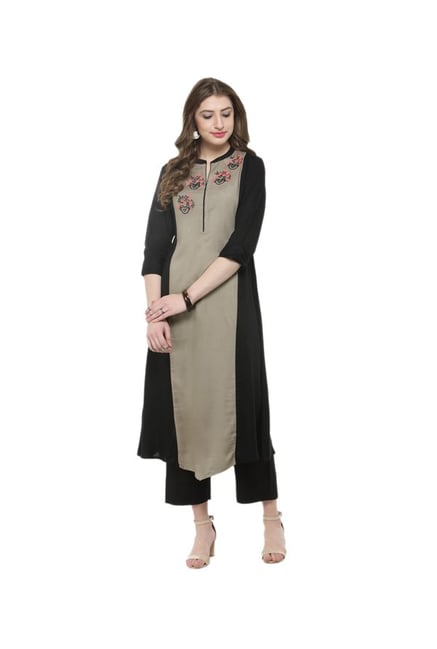 Varanga Black Embroidered Rayon Kurta Varanga Black Embroidered Rayon Kurta