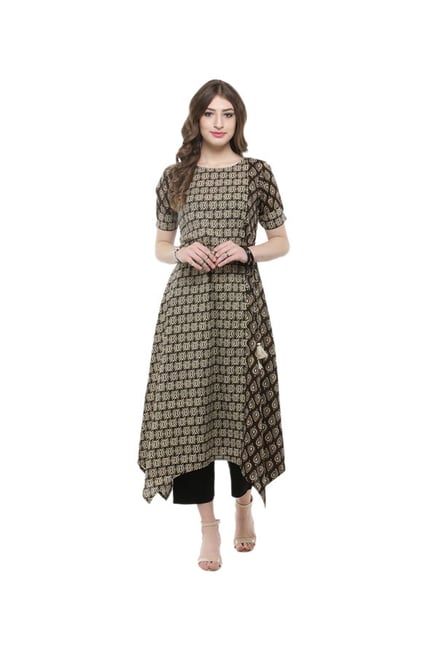 Varanga Beige Printed Cotton Kurta Varanga Beige Printed Cotton Kurta
