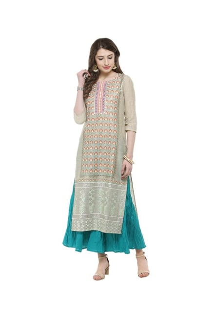 Varanga Beige Printed Chanderi Kurta Varanga Beige Printed Chanderi Kurta