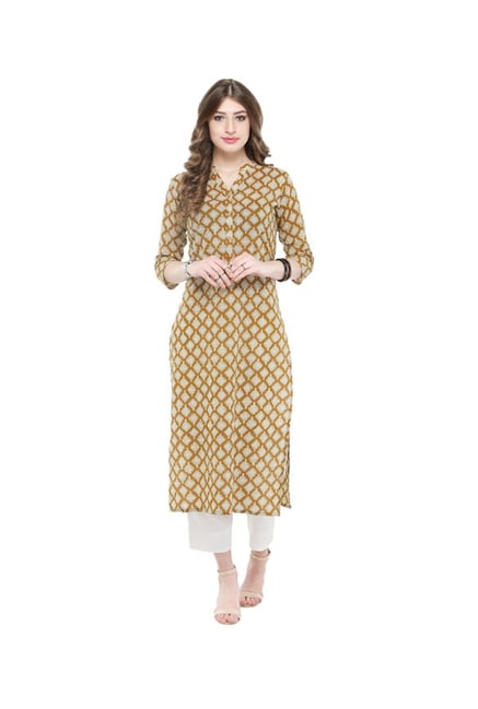 Varanga Mustard Printed Cotton Kurta Varanga Mustard Printed Cotton Kurta