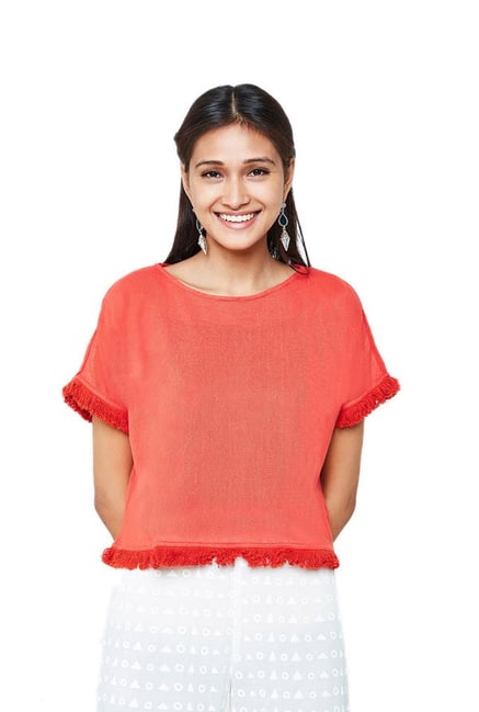 Global Desi Red Textured Crop Top Global Desi Red Textured Crop Top