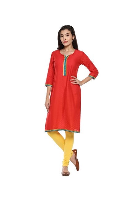 Soch Red Textured Cotton Kurta Soch Red Textured Cotton Kurta