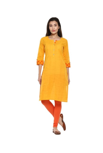 Soch Yellow Textured Cotton Kurta Soch Yellow Textured Cotton Kurta