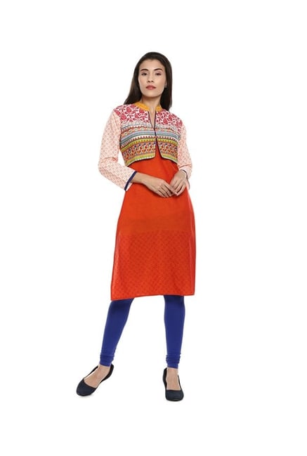 Soch Orange Printed Cotton Kurta Soch Orange Printed Cotton Kurta