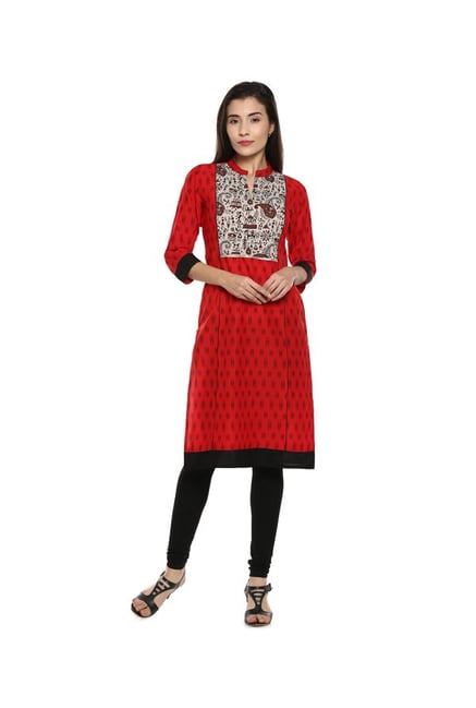 Soch Red Printed Cotton Kurta Soch Red Printed Cotton Kurta