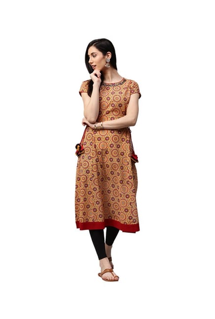 Jaipur Kurti Mustard Printed Cotton Kurta Jaipur Kurti Mustard Printed Cotton Kurta