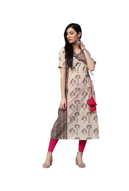 Jaipur Kurti Beige Printed Cotton Kurta Jaipur Kurti Beige Printed Cotton Kurta