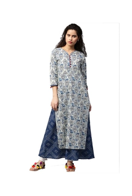Jaipur Kurti Navy & White Printed Cotton Kurta Jaipur Kurti Navy & White Printed Cotton Kurta