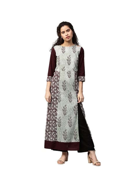 Jaipur Kurti Green & Wine Printed Cotton Kurta Jaipur Kurti Green & Wine Printed Cotton Kurta