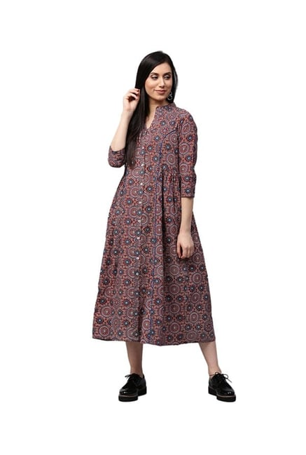 Jaipur Kurti Maroon Printed Cotton Dress Jaipur Kurti Maroon Printed Cotton Dress
