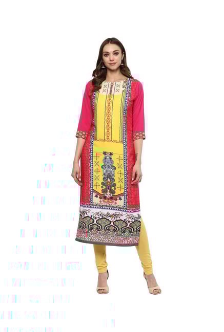 Ziyaa Pink & Yellow Printed Crepe Kurta Ziyaa Pink & Yellow Printed Crepe Kurta