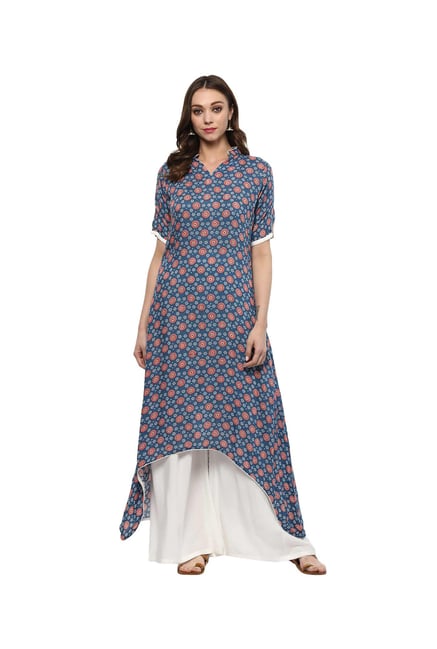 Ziyaa Blue Printed Rayon Kurta Ziyaa Blue Printed Rayon Kurta