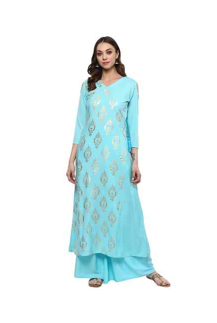 Ziyaa Blue Printed Crepe Kurta Ziyaa Blue Printed Crepe Kurta