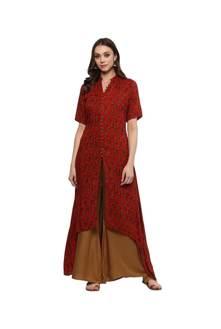 Ziyaa Red Printed Rayon Kurta Ziyaa Red Printed Rayon Kurta