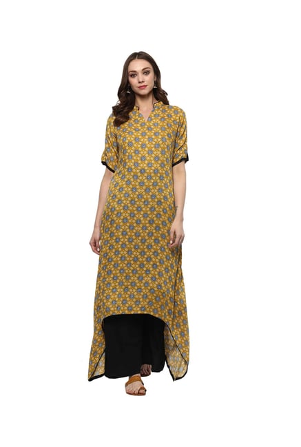 Ziyaa Mustard Printed Rayon Kurta Ziyaa Mustard Printed Rayon Kurta