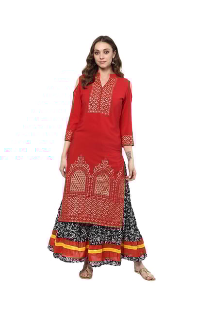 Ziyaa Red Printed Crepe Kurta Ziyaa Red Printed Crepe Kurta