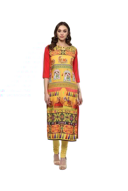 Ziyaa Yellow Printed Crepe Kurta Ziyaa Yellow Printed Crepe Kurta