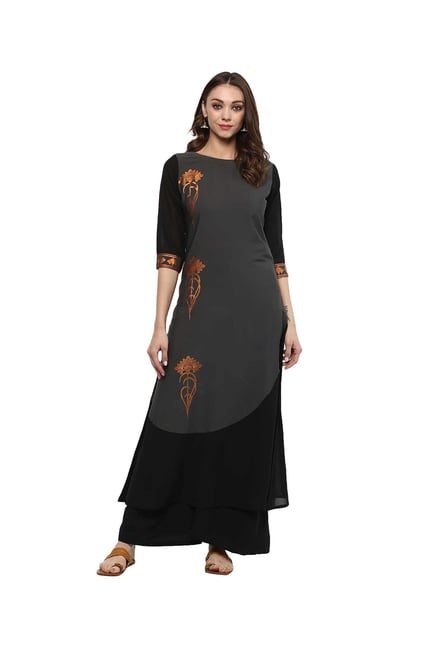 Ziyaa Grey Printed Crepe Kurta Ziyaa Grey Printed Crepe Kurta