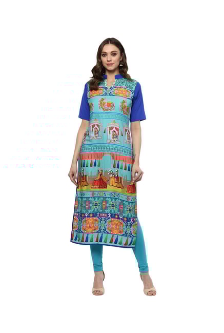 Ziyaa Turquoise Printed Crepe Kurta Ziyaa Turquoise Printed Crepe Kurta