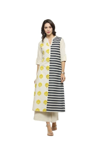 Varanga Off White Printed Cotton Kurta Varanga Off White Printed Cotton Kurta