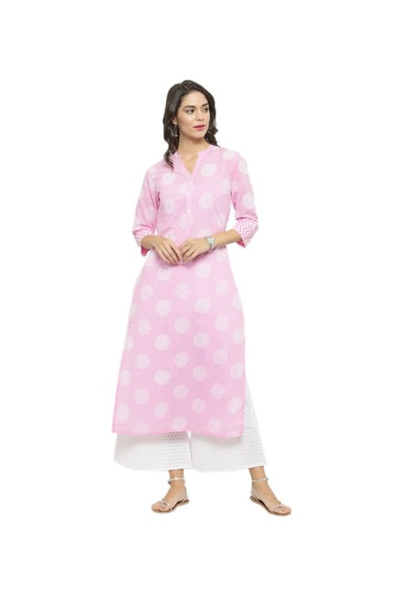 Varanga Pink Printed Cotton Kurta Varanga Pink Printed Cotton Kurta