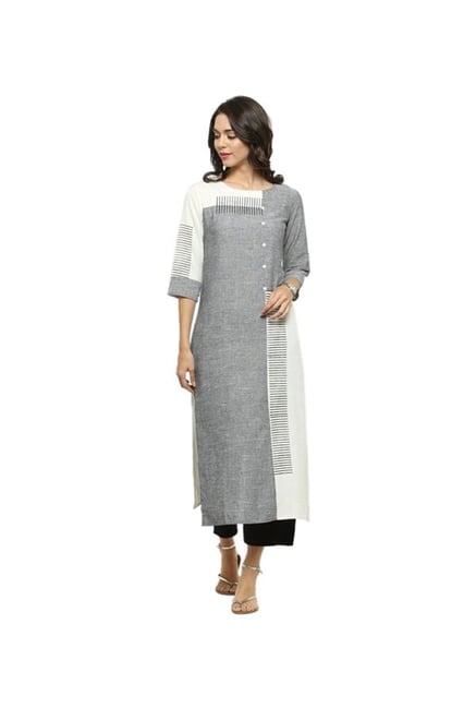 Varanga Grey Printed Cotton Kurta Varanga Grey Printed Cotton Kurta