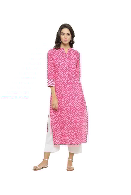 Varanga Pink Printed Cotton Kurta Varanga Pink Printed Cotton Kurta