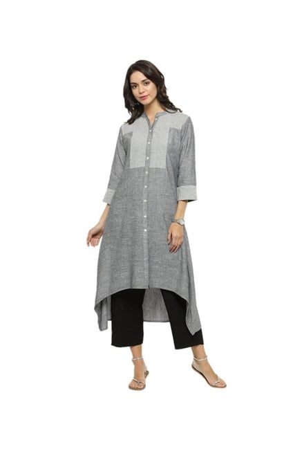 Varanga Grey Printed Cotton Kurta Varanga Grey Printed Cotton Kurta
