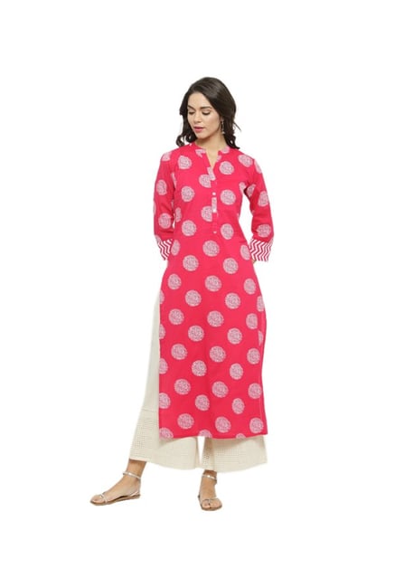 Varanga Pink Printed Cotton Kurta Varanga Pink Printed Cotton Kurta