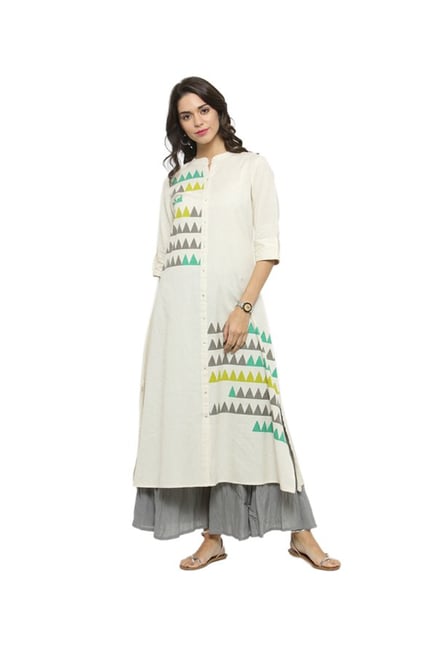 Varanga Off White Printed Cotton Kurta Varanga Off White Printed Cotton Kurta