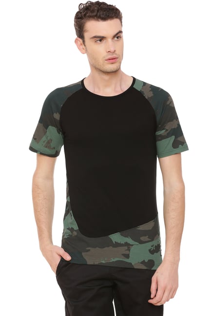 Kultprit Black & Green Slim Fit T-Shirt Kultprit Black & Green Slim Fit T-Shirt