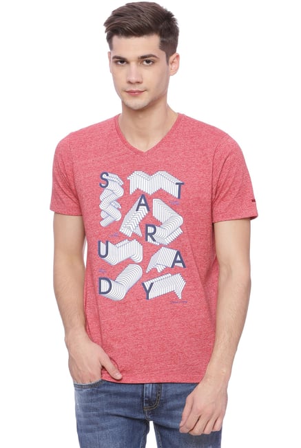 Basics Red V-Neck Half Sleeves T-Shirt Basics Red V-Neck Half Sleeves T-Shirt