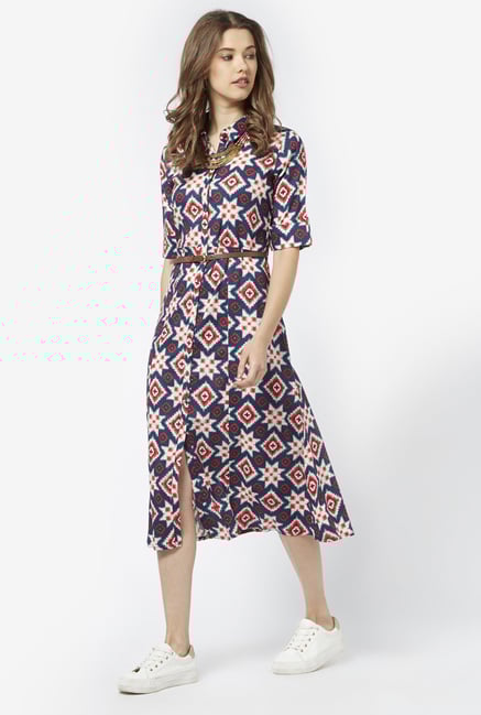 Bombay Paisley by Westside Dark Navy Dress with Belt Bombay Paisley by Westside Dark Navy Dress with Belt