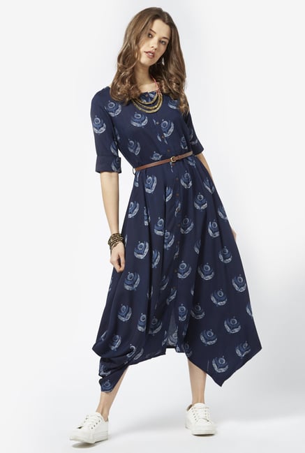Bombay Paisley by Westside Dark Navy Dress with Belt Bombay Paisley by Westside Dark Navy Dress with Belt