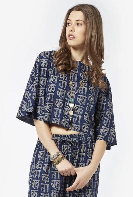 Bombay Paisley by Westside Dark Navy Cropped Top Bombay Paisley by Westside Dark Navy Cropped Top