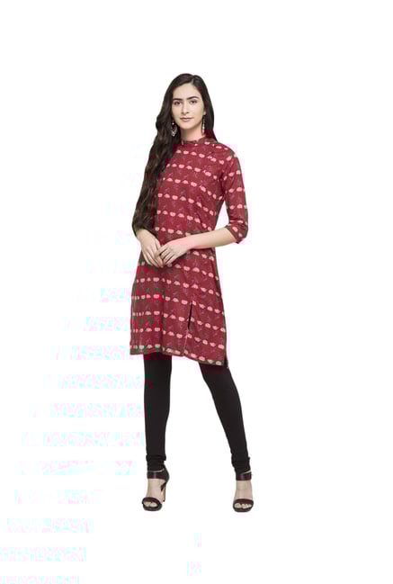Globus Maroon Floral Print Cotton Kurta Globus Maroon Floral Print Cotton Kurta