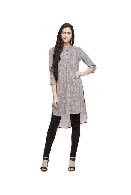 Globus Grey Checks Rayon Kurta Globus Grey Checks Rayon Kurta