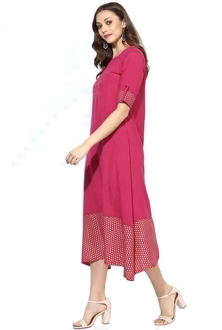Varanga Pink Polka Dots Viscose Rayon Dress Varanga Pink Polka Dots Viscose Rayon Dress