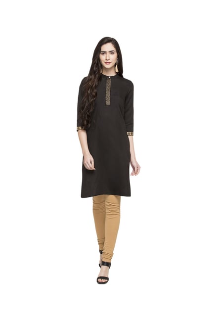 Globus Black Printed Polyester Kurta Globus Black Printed Polyester Kurta