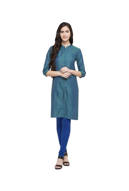 Globus Blue Textured Polyester Kurta Globus Blue Textured Polyester Kurta