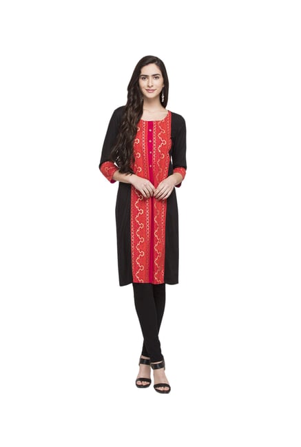 Globus Black & Red Printed Rayon Kurta Globus Black & Red Printed Rayon Kurta