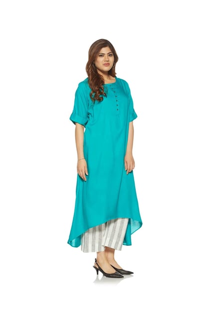 Diza curve by Westside Turquoise High-Low Kurta Diza curve by Westside Turquoise High-Low Kurta