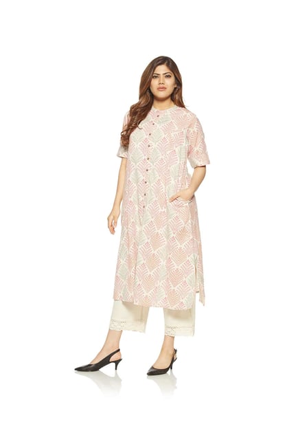 Diza curve by Westside Pink Leaf Print Kurta Diza curve by Westside Pink Leaf Print Kurta