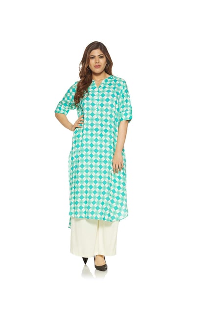 Diza curve by Westside Turquoise Geometric Print Kurta Diza curve by Westside Turquoise Geometric Print Kurta