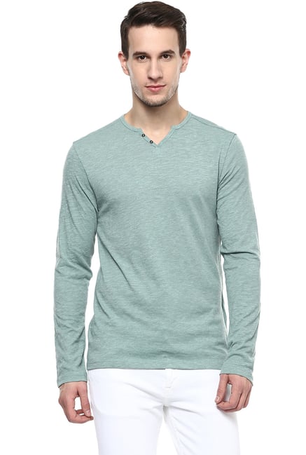 celio* Green Full Sleeves V-Neck T-Shirt celio* Green Full Sleeves V-Neck T-Shirt