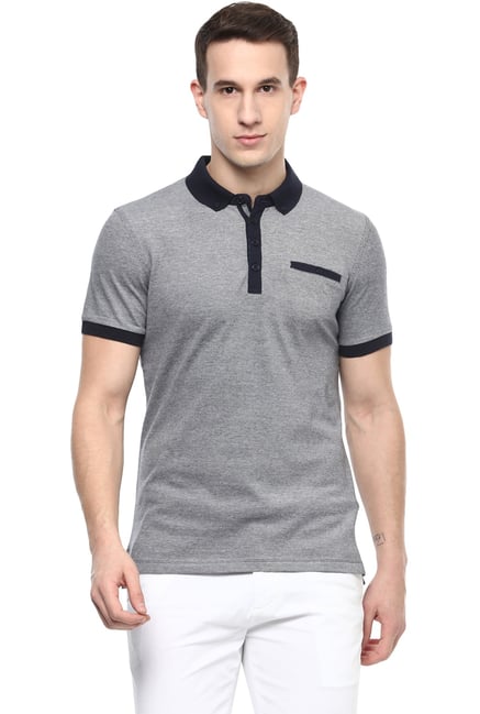celio* Grey & Navy Regular Fit Short Sleeves Polo T-shirt celio* Grey & Navy Regular Fit Short Sleeves Polo T-shirt