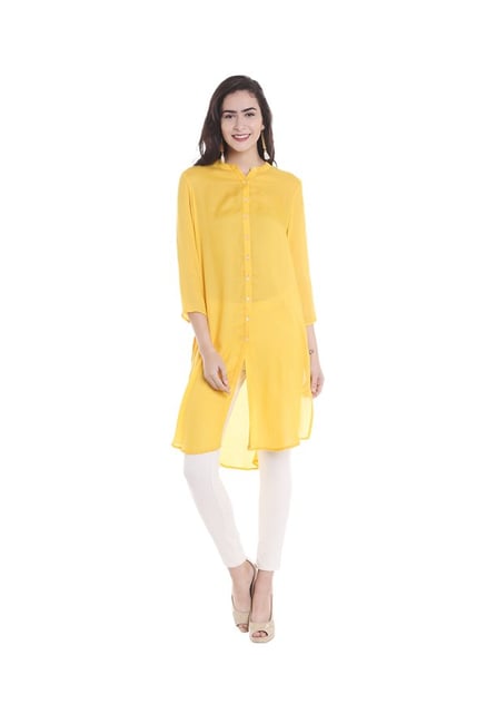 Fusion Beats Yellow Solid Kurta Fusion Beats Yellow Solid Kurta