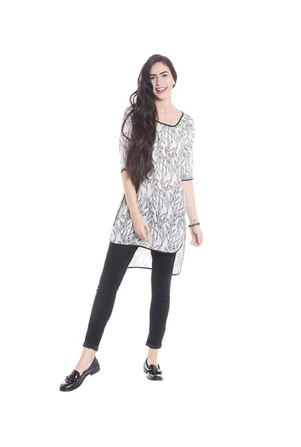 Fusion Beats Off White & Black Printed Tunic Fusion Beats Off White & Black Printed Tunic