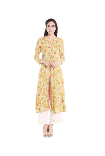 Fusion Beats Yellow Floral Print Kurta Fusion Beats Yellow Floral Print Kurta